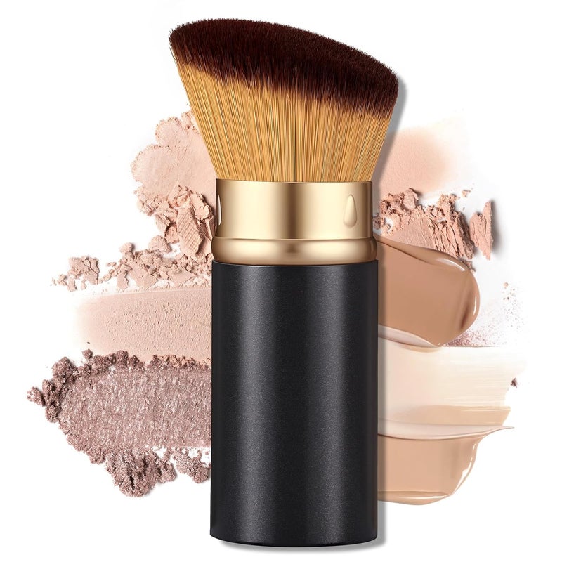 LIALTK Retractable Kabuki Makeup Brush - All-in-One Travel Foundation, Powder, Blush, Liquid & Cream Face Brush | Portable & Easy to Use for Women & Beginners (Black) - Image 1